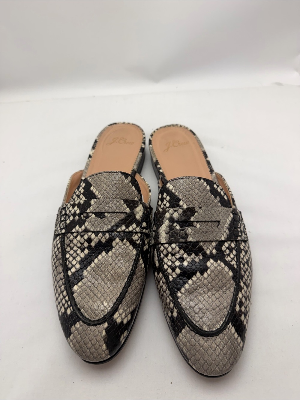 J. Crew Women's Snake-Print Mules in Black and Gray